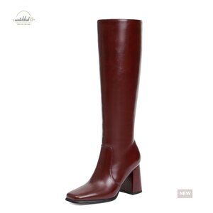 Knee High Boots with Chunky Heel Square Toe Side Zipper